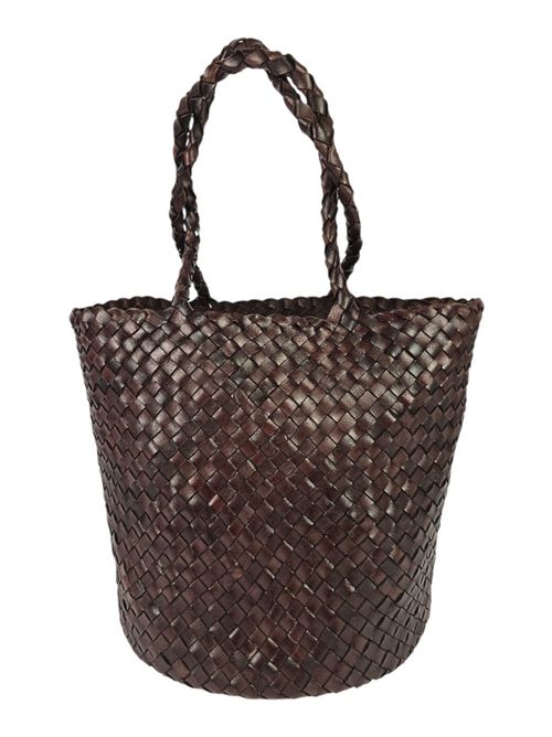 secchiello donna in pelle intrecciata marrone